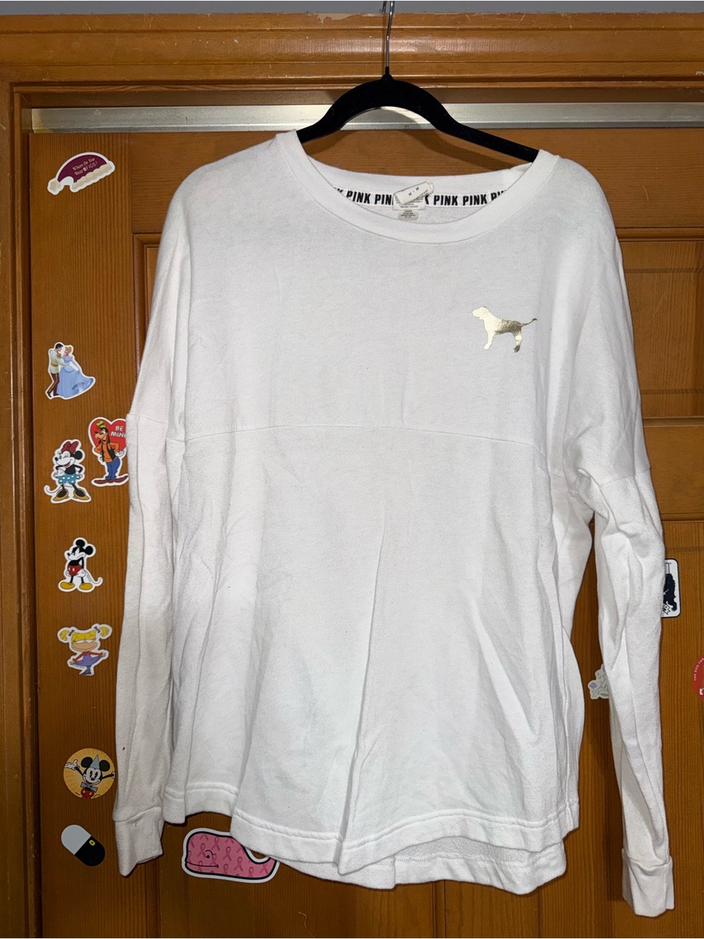 PINK Victoria's Secret White Long Sleeve Logo Top